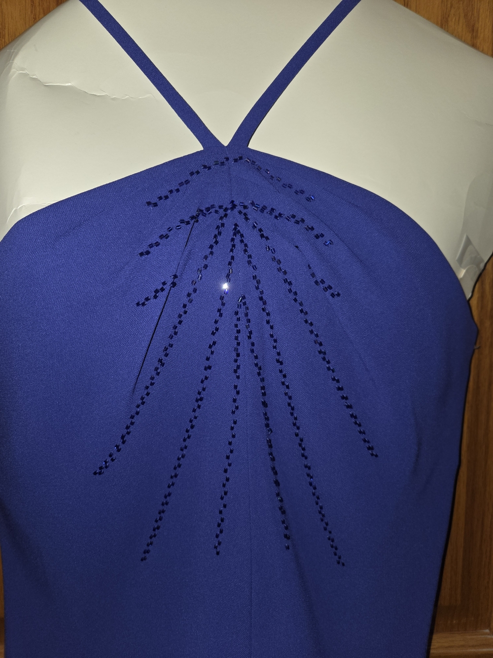 Evan Picone Cobalt Royal Blue Beaded Halter Maxi Dress